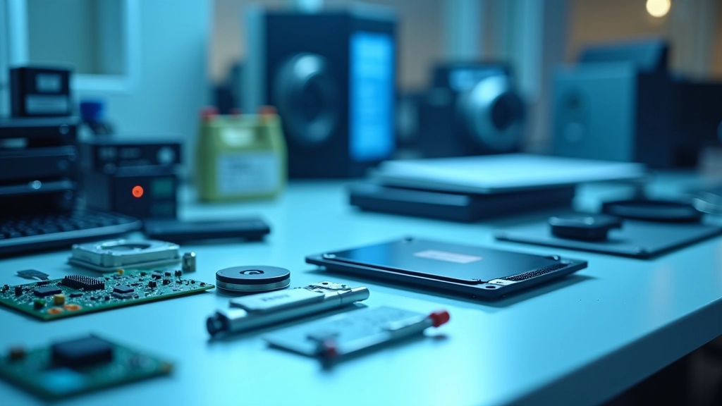 Ambiente profissional de laboratório de recuperação de dados com microscópio e componentes eletrónicos
