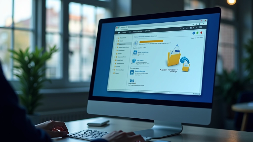 Pasta de ficheiros aberta num monitor com símbolo de restauração em progresso