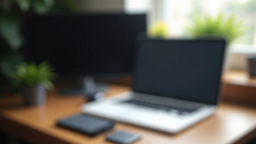 Computador desligado com disco rígido externo desconectado, em mesa de escritório